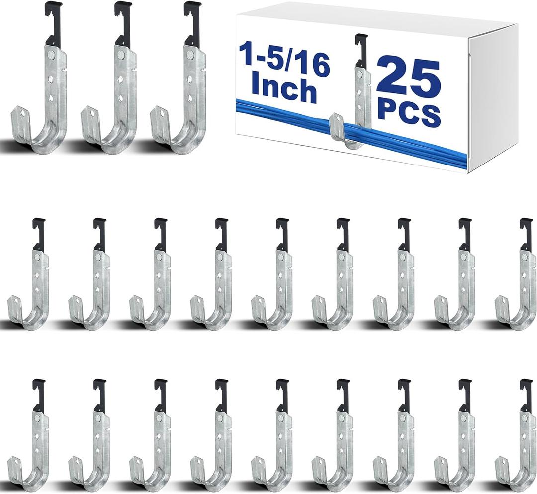 Zonon 25 Pcs 25 Pcs J Hooks for Hanging Metal J Hook Hangers Cable Support with Bat Wing Heavy Duty G60 Galvanized Steel Cable Hooks for Attaching Ceiling Wire Threaded Rod (1-5/16 Inch)