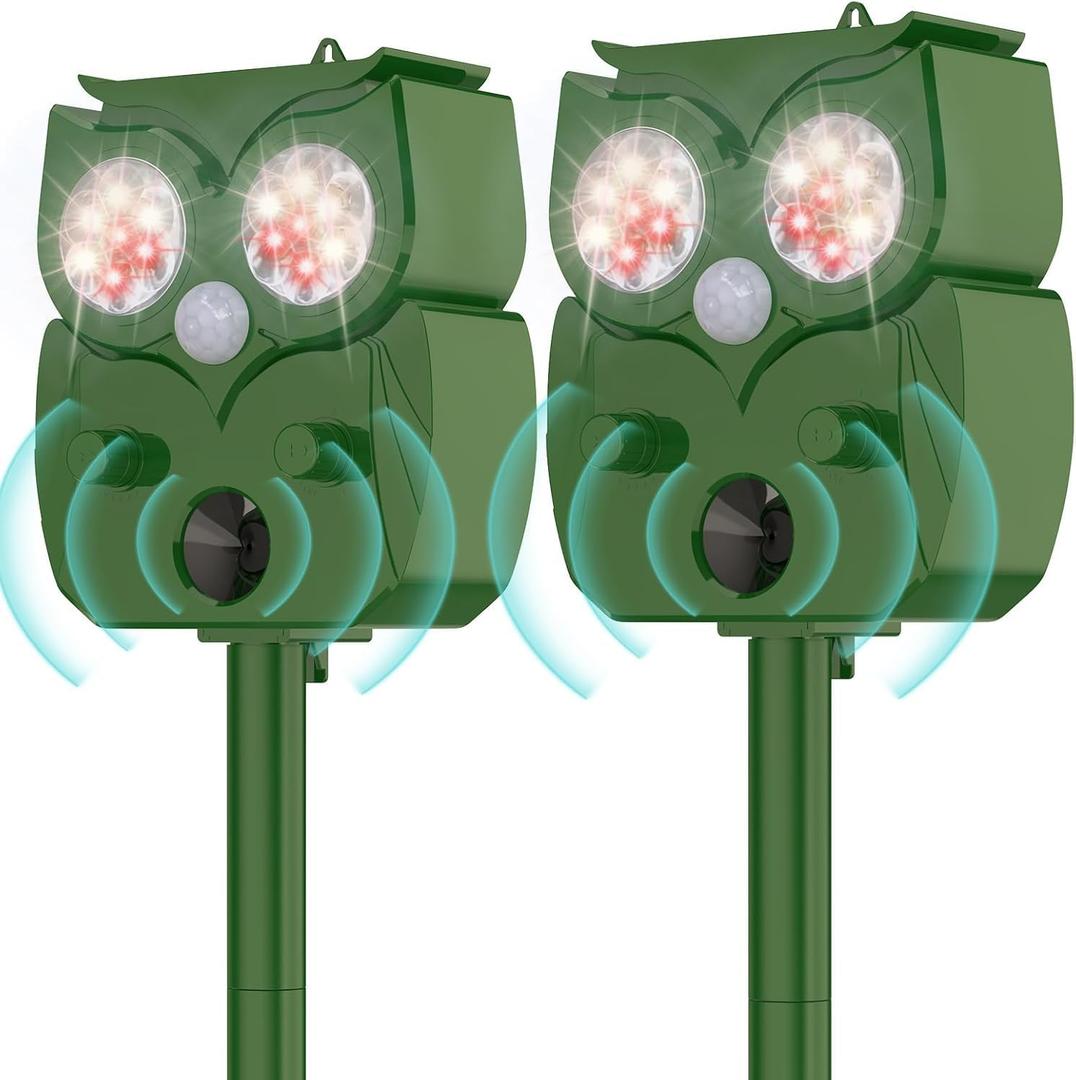 Deer Repellent Devices Solar Ultrasonic Animal Repeller Outdoor Deer Deterrent Devices & Animal Deterrent Devices Ultrasonic Animal Repellent (2 Pack) Green
