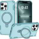 PeakFuel Compatible with iPhone 13 Pro Case 6.1'' with Magnetic Ring Stand [Military Drop Protection][Compatible with MagSafe] Shockproof 13 Pro Phone Case for Men Wowen,Cyan