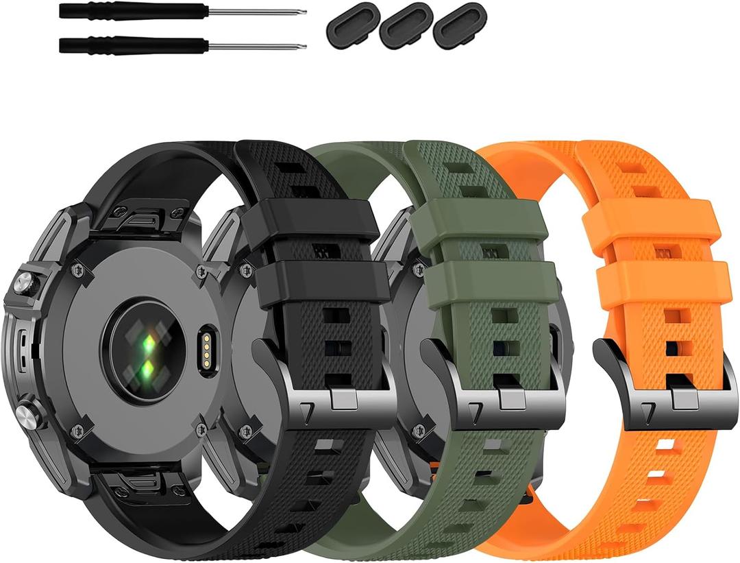 22mm Quickfit Silicone Bands for Garmin tactix 8/Fenix 8 pro AMOLED-47mm/7 Pro/7/6/6 Pro/5/5 Plus,Watch Strap Compatible with Fenix E/Descent G2/G1 Solar/quatix 8/epix Pro/Approach S70 47mm/S62/S60 (3Pack1)