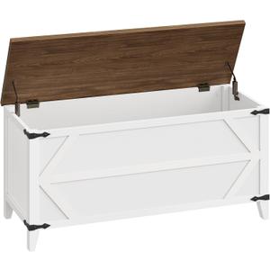HOOBRO 43.3" Storage Bench, Toy Box with Safety Hinges, Toy Chest Storage, Wooden Storage Bench for Bedroom, Living Room, White and Walnut WH611CW01