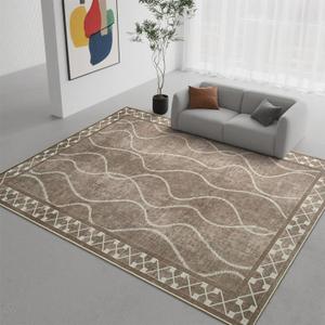 DweIke Living Room Bedroom Area Rugs 4x6 Brown, Soft Washable Non Skid Backing Low Pile Throw Carpet, Modern Minimalist Bordered Rug for Dining Room, Office, College Dorm, Kids Classroom Decor
