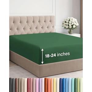 Extra Deep King Fitted Sheet - Hotel Luxury Single Fitted Sheet Only - Easily Fits 18 inch to 24 inch Mattress - Ultra Soft, Wrinkle Free with Extra Deep Pockets - Breathable & Comfy - Emerald Green