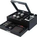 Mens Jewelry Box Valet Tray with Drawer and Charging Station Organizer,Nightstand Organizer for Men Jewelry Tray,Catchall Tray for Men Accessories (Black)