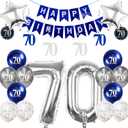 2 x Silver 70th Birthday Decorations Kit with 32in Number Foil Balloons, Swirl Decorations, Happy Birthday Banner & Star Foil Balloons for Milestone Celebration