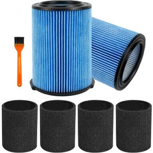 Vf5000 Replacement Filter Compatible With ridgd 5-20 Gallon Wet Dry shop Vacuums WD1450 WD0970 WD1270 WD09700 WD06700 WD1680 WD1851 RV2400A 2 Pack Vf5000 Filter with 4 Foam Sleeves 1 Brush
