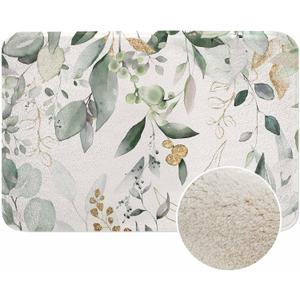 Watercolor Botanic Bath Mat for Bathroom Leaf and Buds Spring Leaves Eucalyptus Bath Rugs Door Mat Non Slip Rubber Backed Bathroom Floor Mat for Bathtub Sink Shower 16"X24"