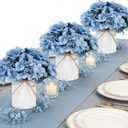 Flower Table Centerpieces - Set of 6 Floral Arrangement Artificial Wedding Hydrangeas Floral Arrangement with Rustic Metal Vase for Bridal Tea Party Event Decorations - Dusty Blue