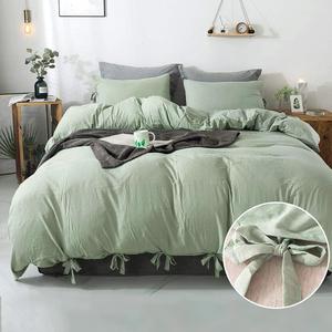 annadaif Duvet Cover Queen Size Sage Green, 3 Pieces Soft Washed Microfiber Duvet Cover Set, Comforter Cover with Bowknot Bow Tie (1 Duvet Cover 90x90 Inch, 2 Pillowcases) Easy Care Bedding Set