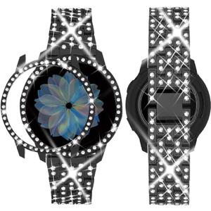 SUPOIX Band with Case Compatible for Samsung Galaxy Watch 8/7/6 40mm 44mm, 20mm Women Bling Replacement Strap & PC Protective Bumper Face Cover for Galaxy Watch 8/7/6 (Size Optional) (Black)