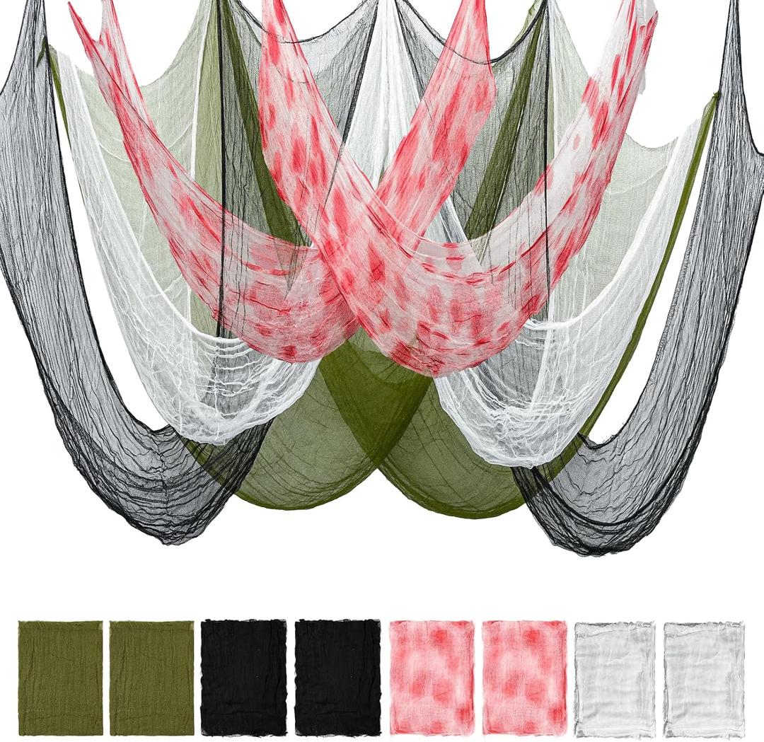 8 Pack Halloween Creepy Cloth Halloween Decorations Clearance- 30x72 Inch Spooky Fabric Cloth, Creepy and Spooky Halloween Decorations for Party Outdoor Or Indoor (2 Black, 2 Red, 2 White, 2 Green)