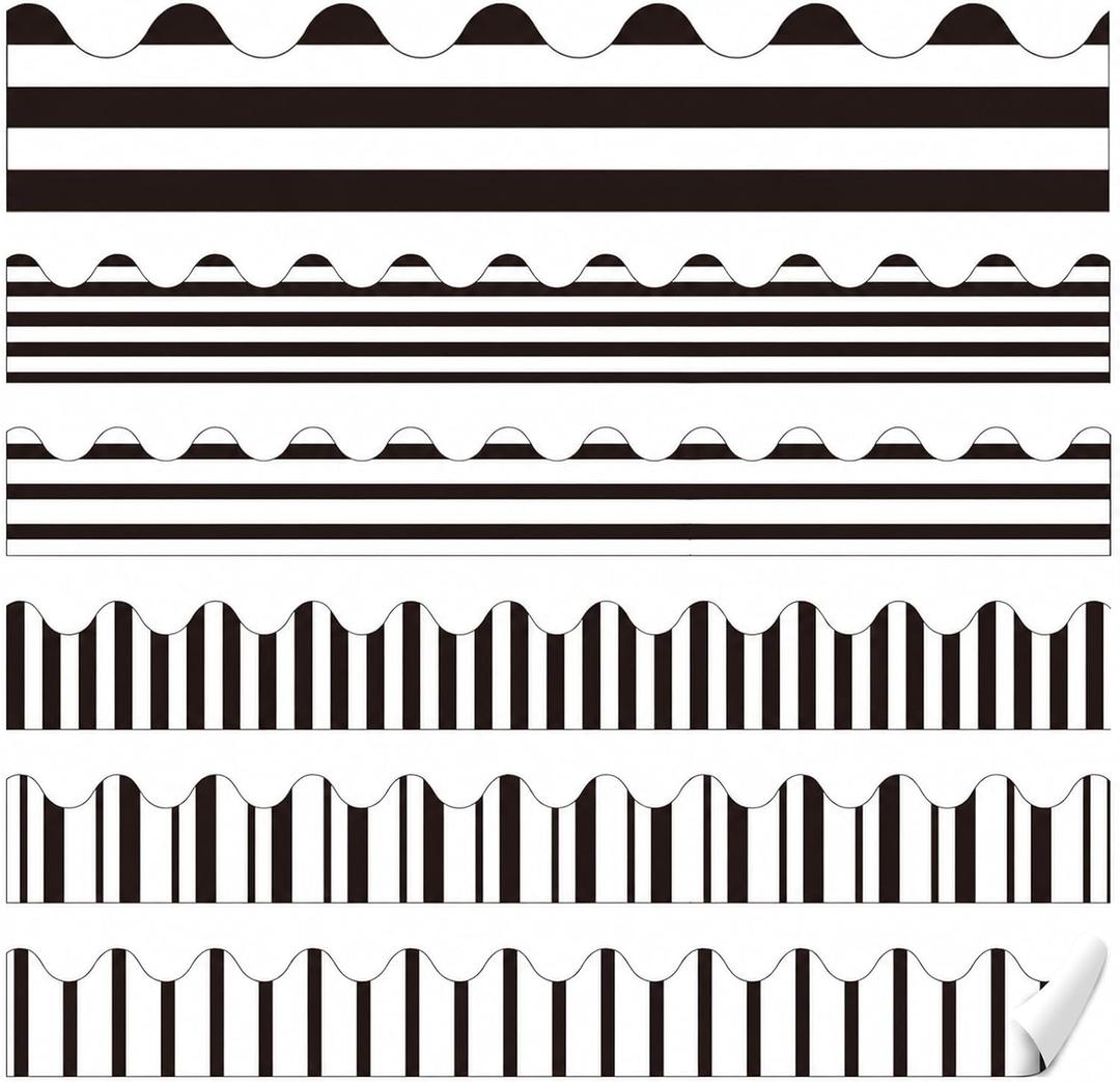 6 Rolls 197 ft Black and White Bulletin Board Border for Classroom