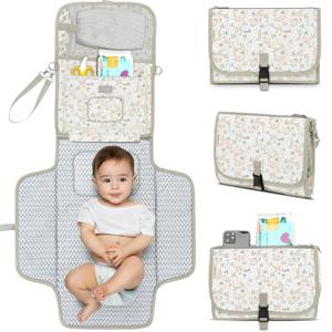 KeaBabies Portable Diaper Changing Pad, Travel, Car - Large Waterproof Baby Changing Mat, Wipeable, Padded, On The Go Travel Diaper Clutch Bag, Easy to Use Pockets for Newborn Essentials (Prairie)