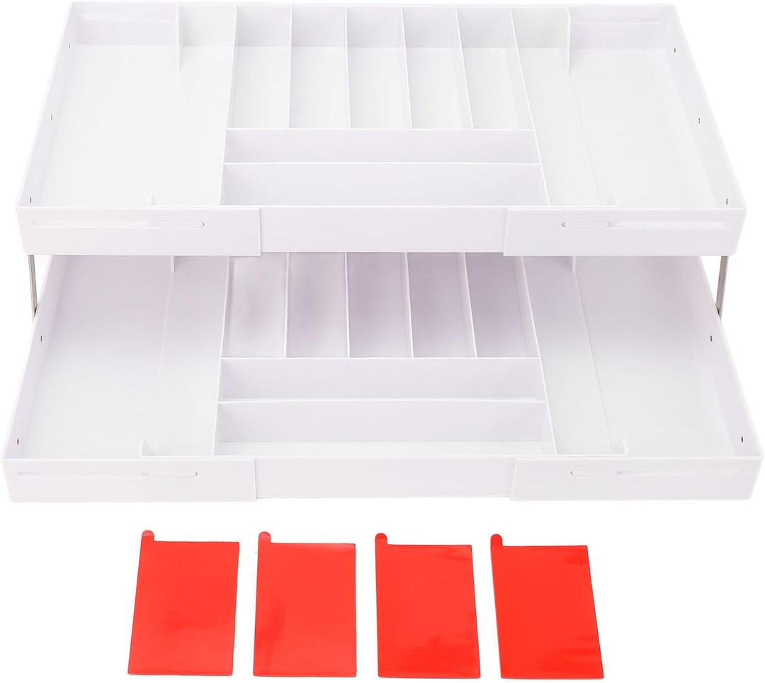 Extra Large and High Drawer Organizer, 2 Tier Smart Expandable Desk Organizer, Multi Level Junk Drawer Organizer for Makeup, Jewelry, Desk, Office Drawers (White)