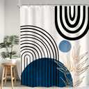 KOMLLEX Abstract Boho Shower Curtain for Bathroom Decor 60Wx72H Modern Blue Black Neutral Men Shower Curtain Chic Leaves Mid Century Simple Minimalist Fabric Waterproof Polyester 12 Pack Hooks