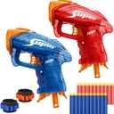2 Pack Mini Blaster Guns Set for Nerf, Small Toys Pistol for Kids Toddlers Boys Age 3-5 5-7 8-12 Year Olds Birthday Gifts - 20 Refill Foam Darts 2 Wristbands