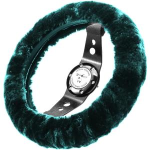 Andalus Brands Fluffy Wool Sheepskin Steering Wheel Cover, Soft & Fuzzy Plush, Universal Fit 14 1/2-15 1/2 Inch, Anti-Slip, Comfortable & Luxurious (Alpine Green)