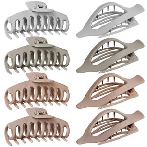 Flat Hair Claw Clips: 8 Pack 4.3 Inch Neutral Matte French Concord & Large Round Claw Clips Set for Women with Thick/Thin Hair, Non-Slip Extra Hold Jaw Clips for Lay Down/Drive/Daily Use