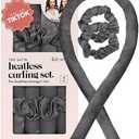Kitsch Satin Heatless Curling Set  Heatless Curls Overnight with 34" Hair Curler & 2 Satin Scrunchies  Comfortable Hair Curlers to Sleep In for Frizz-Free, No Heat Damage Styling - Charcoal