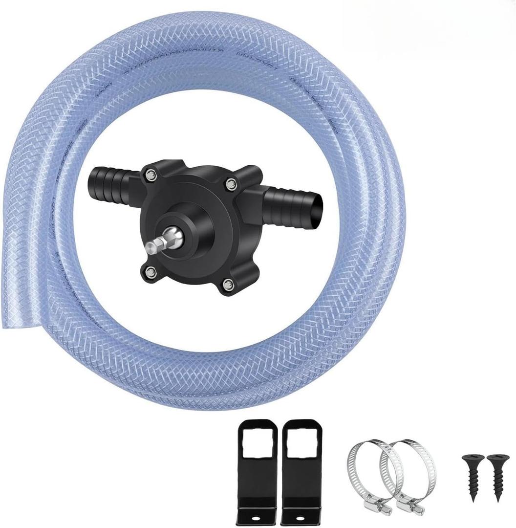 Hand Drill Water Transfer Pump Kit with 23.3ft 3/4" ID PVC Hoses for Water, Oil & Fluids