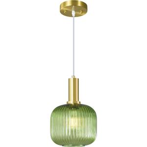 Mid Century Green Glass Pendant Light Farmhouse Striped Glass Pendant Lights Kitchen Island Adjustable Hanging Light for Bedroom Dining Living Room(7.87 Inch)