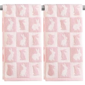 2 x Quera 2 Pack Easter Hand Towels White Pink Rabbit Bunny Checkered Spring Bathroom Decorative Towels Set for Bath,Kitchen,Bar,Gift,13.7'' x 29.5'', Medium