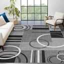 RUGSREAL 10x13 Rugs for Living Room Washable Rug Abstract Circles Rug Contemporary Modern Area Rugs Stain Resistant Low Pile Throw Carpet for Bedroom Home Decor, Grey