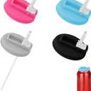 4pcs Soda Can Lids with Straws, Silicone Plastic Soda Can Covers Reusable Kitchen Tools Fits Standard Canned Beverage Beer Juice (Blue, Black, Gray, Rose Red)