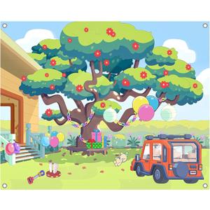 UMURILXY 10x8FT Cartoon Dog Garden Tree Backdrop, Blue Sky Ballon Birthday Polyester Photography Background for Parties, Happy Birthday Photo Booth Prop Decorations