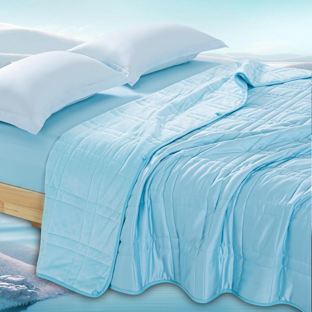 King Size Weighted Blanket 20lbs(88''x104'', Dual-Sided), Reversible King Weighted Blanket with Cozy Warm Velvet & Cooling Tencel Fabric for Adults & Couple All Season - Carry Bag Included, Lake Blue