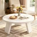 Garvee Round Coffee Table, Modern Center Table with Inclined Legs, Accent Cocktail Tables for Living Room, Bedroom, Easy Assembly, White, 33.5 Dia. x 15.75 H Inches