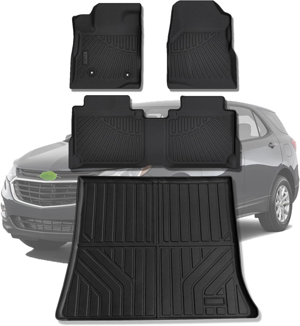 Floor Liners & Cargo Liners for 2012-2017 Chevy Equinox/GMC Terrain,TPE All Weather Protection 2 Rows Car Floor Mats with Trunk Mat for Chevrolet Equinox