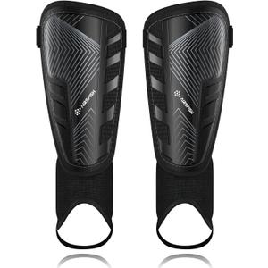 Upgraded Soccer Shin Guards for Kids Youth Adults, CE Certified AirsFish Shin Guard Sleeves Protection Gear for Boys Girls Soccer Games EVA Cushion Reduce Shocks and Injuries (Large, Black)