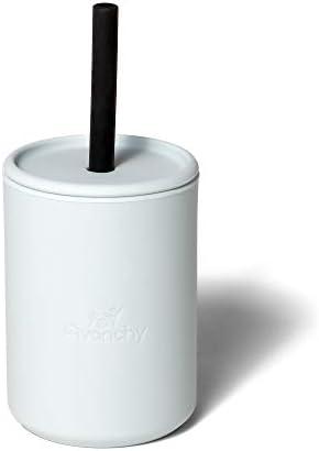 Avanchy Silicone Training Sippy Cup with Straw Lid – Tiny Cup for Babies 6+ Months to Toddlers 1 Year Old – 5 oz Infant Water Cup for Baby Led Weaning, Gray