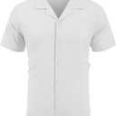 COOFANDY Mens Short Sleeve Shirts Casual Button Down Shirts Cuban Textured Summer Beach Shirts (White, XL)