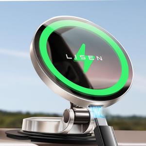 LISEN for Magsafe Car Mount Charger Dashboard, [360 Rotation] Foldable Wireless Car Charger Ultra Magnetic Phone Holder, Dashboard Magsafe 3 Car Mount Fits iPhone 15 14 13 12 Pro Max Plus
