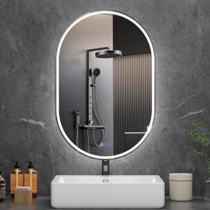 WISSMIELS Oval LED Bathroom Mirror, 28"x 48" Frameless LED Mirror with Front Light and Backlit, Anti-Fog, Dimmable Modern Wall Mounted Lighted Mirror, Pill-Shaped Smart Mirror Bathroom