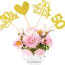 ElevateTech 50th Anniversary Centerpiece Sticks 48 Pcs Double Sided Gold Glitter 50th Wedding Anniversary Centerpieces for Tables Flower Table Toppers for Cheers to 50 Years Wedding Party Decorations