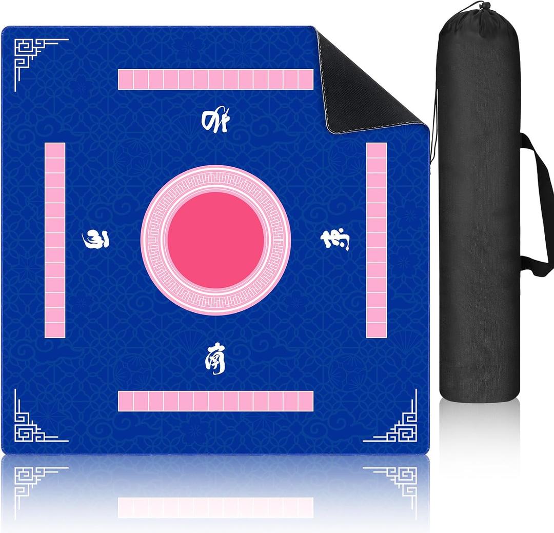 Breling Mahjong Mat for Table, 31. 5" Anti Slip and Noise Reduction Mahjong Table Cover, Large Gaming Mat with Carrying Bag for Poker, Dominoes, Card and Board Games(Blue and White Porcelain)