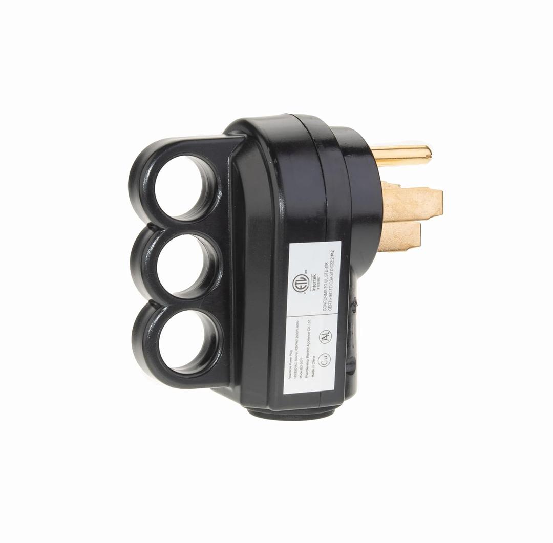 Plutreas 50 AMP Male RV Replacement Plug with Handle, 14-50P Heavy Duty 125V/250V 4 Prong Electrical Plug Adapter (Black)