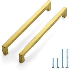 Joy Decor 2 Pack Cabinet Handles Gold Cabinet Pulls, 8-3/4 Inch Kitchen Handles Square Drawer Pulls Stainless Steel Drawer Hardware Handles, 224mm Hole Centers