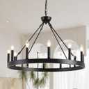 Wagon Wheel Chandelier 32" 12-Light, Round Black Chandeliers Farmhouse Modern Wagon Wheel Light Fixtures, for High Ceiling Dining Living Room, Foyer, Entryway