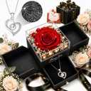 Forever Love Preserved Real Rose with Heart Necklace, Mothers Day Gifts for Mom, Wife, Anniversary Birthday Gifts for Women Projects I Love You in 100 Languages