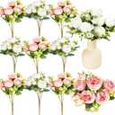 Jexine 12 Bundles Silk Artificial Peonies Flowers Faux Peony Bouquet Fake Peonies Artificial Flowers Bouquets for Vase Floral Arrangements Wedding Home Table Decoration (White,Pink)