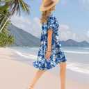 YESNO Summer Dresses for Women 2025 Floral Boho Ruffle Short Sleeve Sundresses Casual Shift Dress ESA (Blue, S)