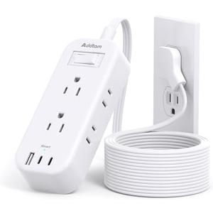 10Ft Extension Cord with Multiple Outlets, Addtam Flat Plug Power Strip Surge Protector Long Cord, Outlet Extender with 6 AC Outlets 3 USB (2 USB C), Multi Plug for Home College Dorm Room Essentials