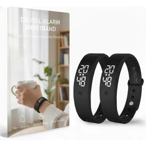2PCS Vibrating Alarm Clock for Heavy Sleepers Kids Digital Watch with Timer Potty Training Deaf People Small Silent Wristband of Sleep Wrist Shock Alarmo Electric Metronome Band Vibrate Bed Shaker