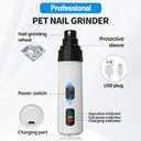 Nail Grinder for Dogs Rechargeable USB Charging Pet Nail Grinder for Dogs and Cats N-ail Trimmer with LED Light & 3 Speeds(1+2*Replacement Head)
