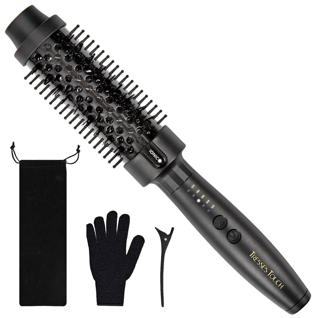 Thermal Brush 1.5 Inch, Heated Round Brush for Blowout Look, Negative Ion, 5 Temp Settings, Tourmaline Ceramic, Dual Voltage for Travel, Easy to Use, Less Damage, Makes Hair Shinier & Smoother (Black)