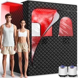 I-THERA-U iTHERAU 2 Person Infrared Sauna Box for Home, Portable Steam Sauna Room with 660nm＆850nm Red Light Therapy Lamp, 5-Layer Waterproof, 2 Steamers, 2 Folding Chair